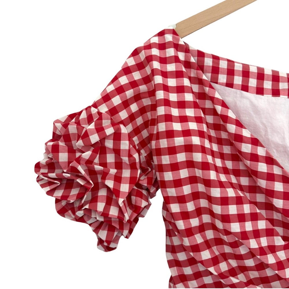 Fame and Partners x‎ REVOLVE Russo Red Gingham Wrap Mini Dress Size 4 - Picture 6 of 11